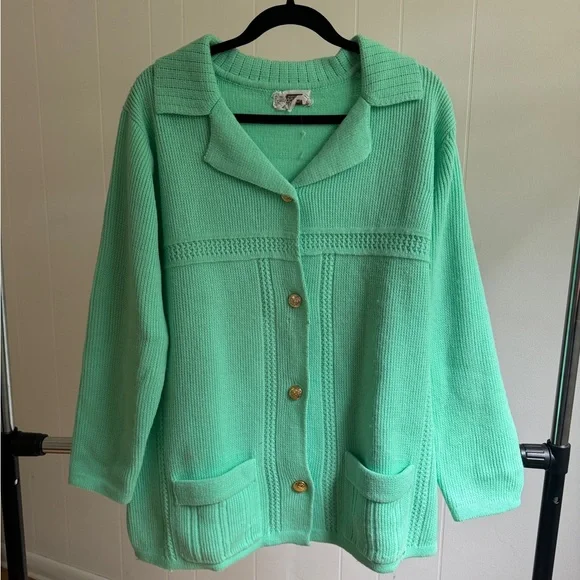Vintage Mint Green Women's Sweater Cardigan Button - Picture 3 of 5